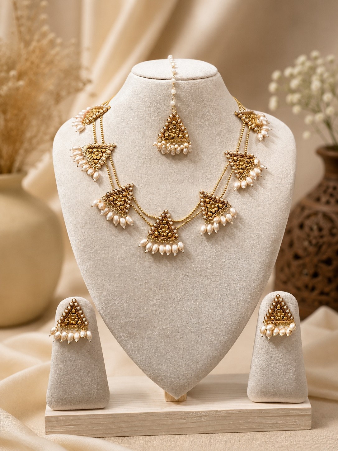 Barfi Chain Necklace set with tikli