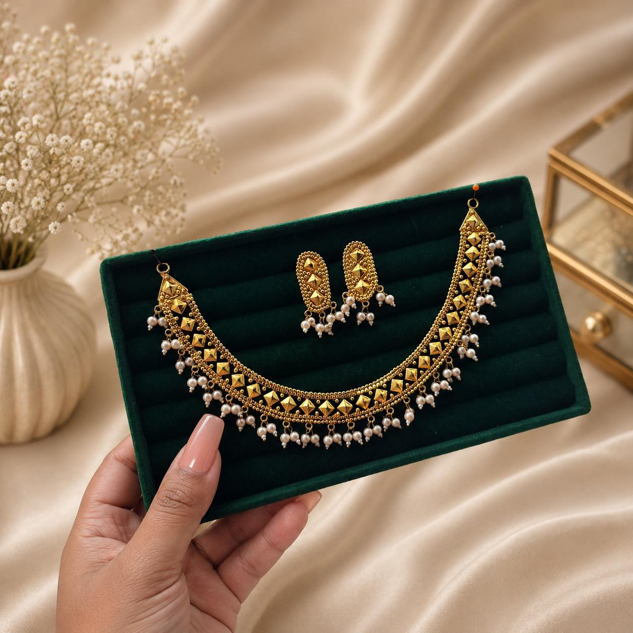 Gajra Pearl Golden Choker
