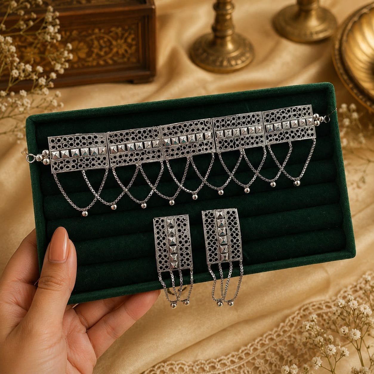 Naksha Heritage Brass Choker Set (Silver)